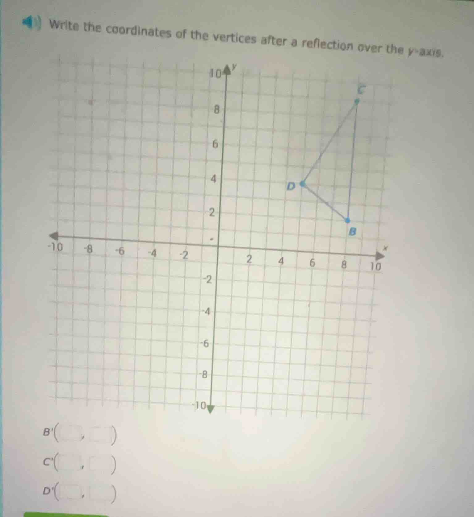 write the coordinates of the vertices after a reflection over the y-axi…