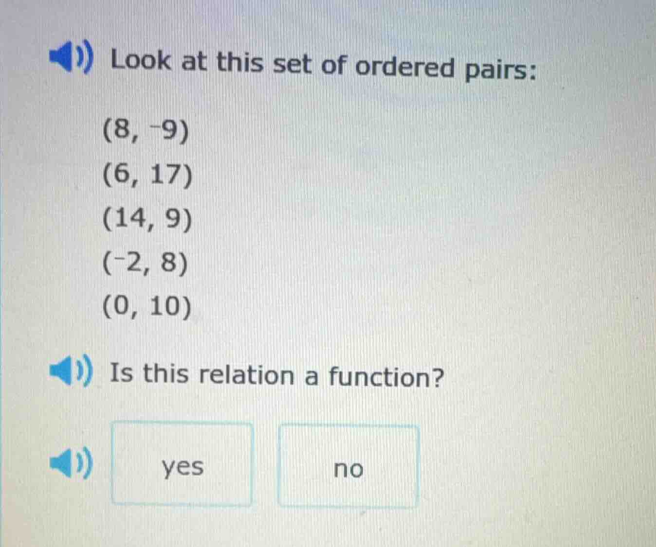 look at this set of ordered pairs: (8, -9) (6, 17) (14, 9) (-2, 8) (0, …