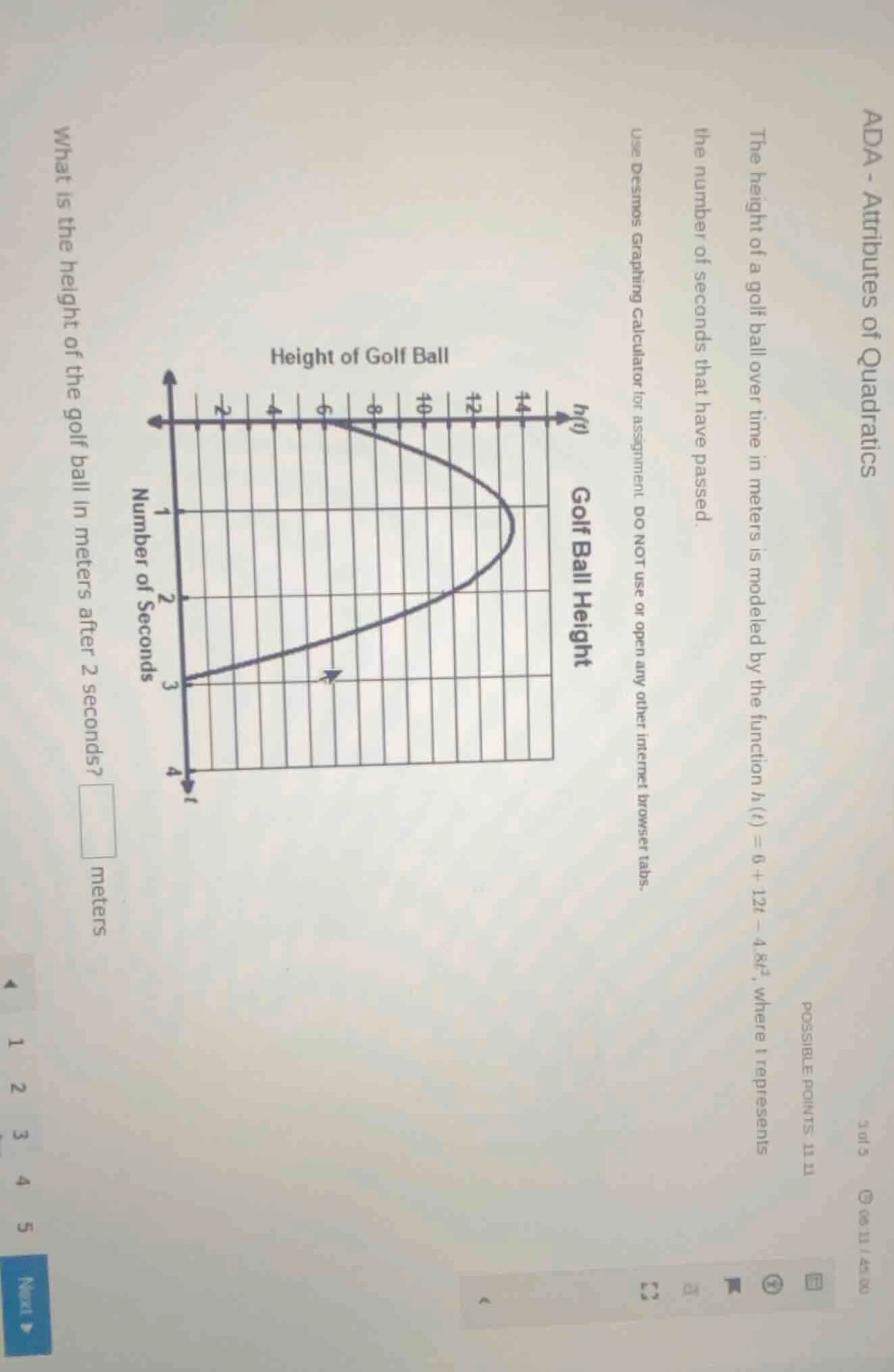 ada - attributes of quadratics the height of a golf ball over time in m…