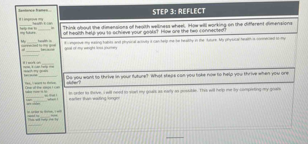 sentence frames... if i improve my _____ health it can help me to _____…