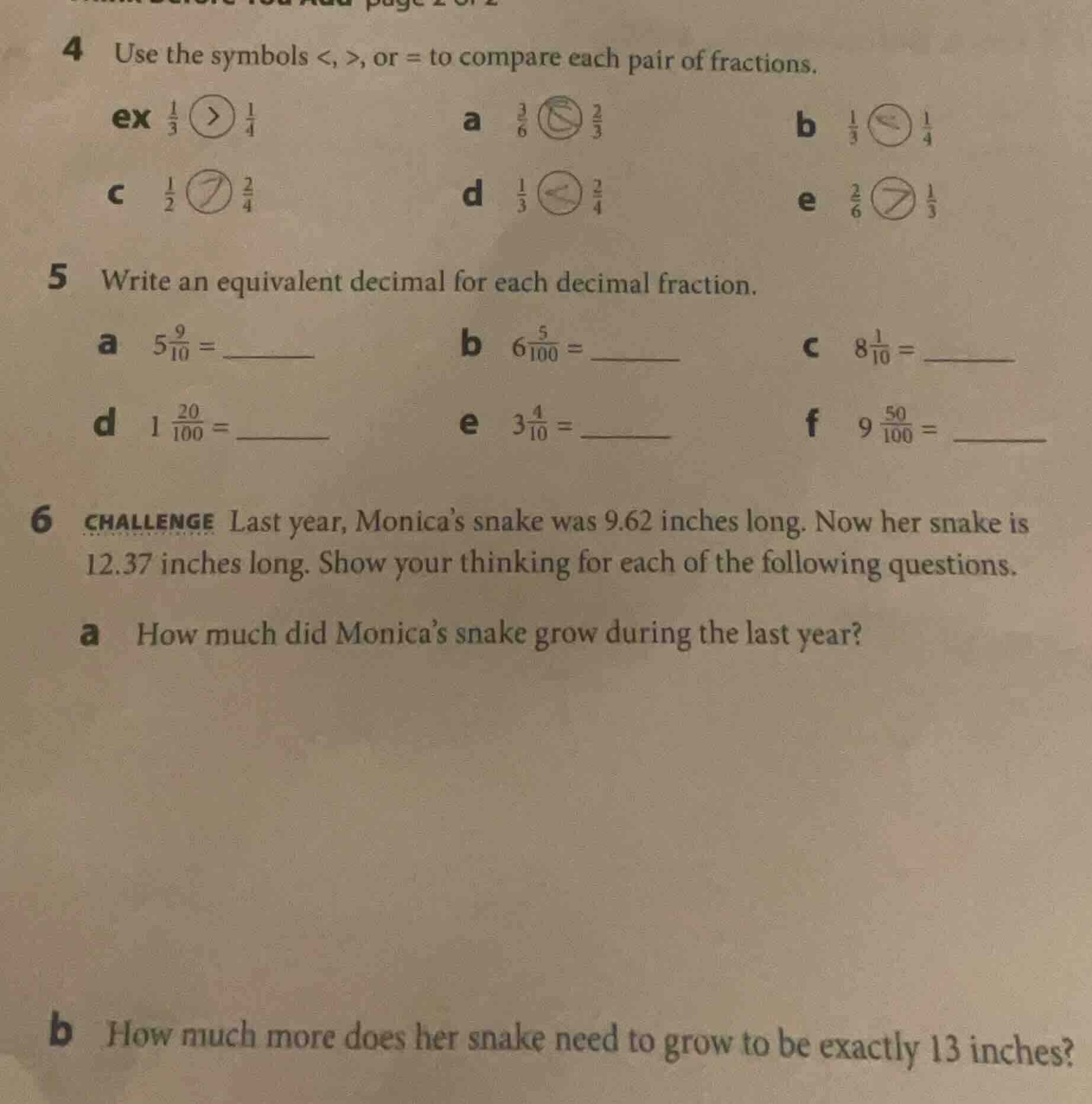 4 use the symbols <, >, or = to compare each pair of fractions. ex $\fr…