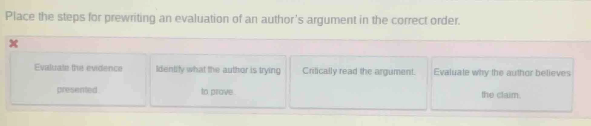 place the steps for prewriting an evaluation of an author’s argument in…