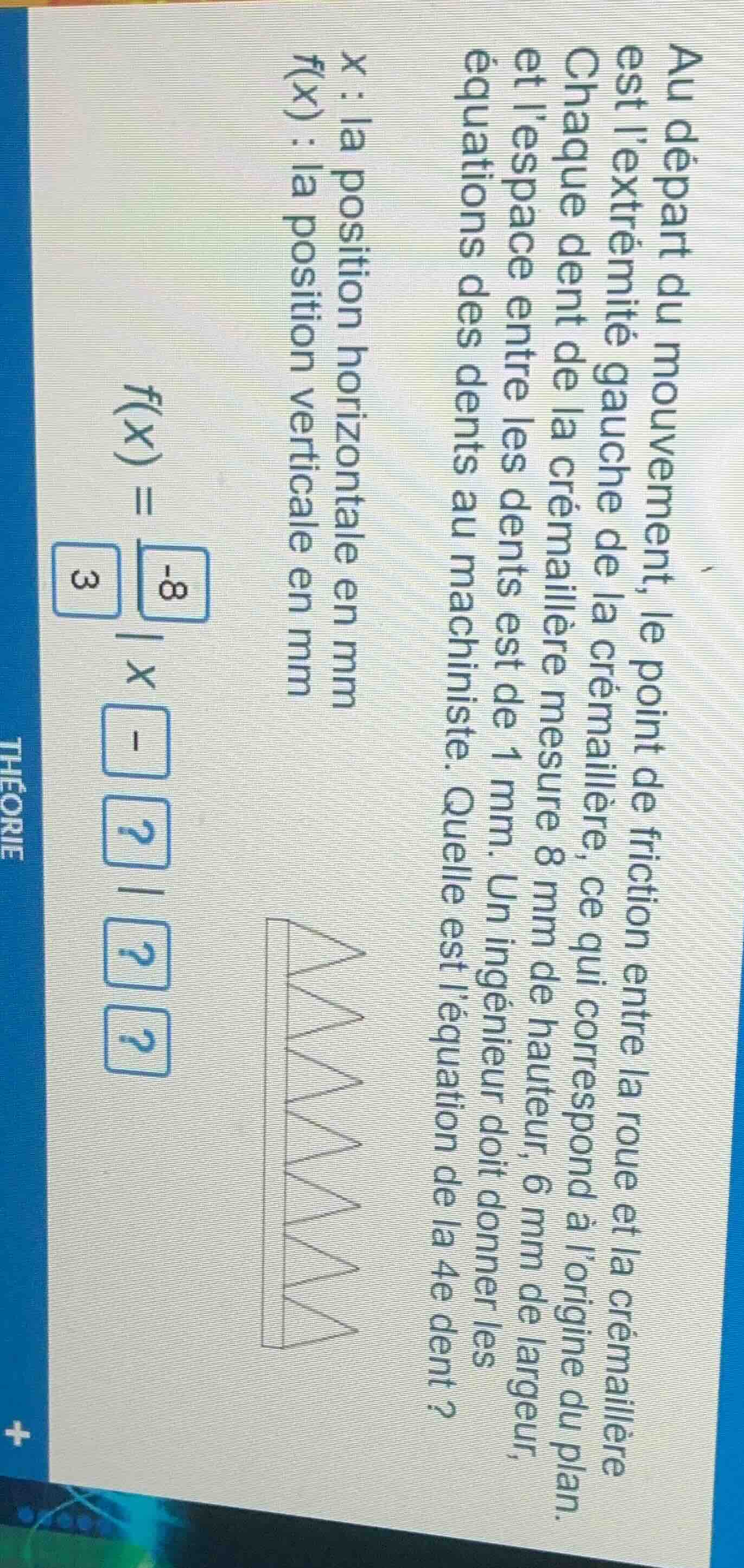 au départ du mouvement, le point de friction entre la roue et la crémai…