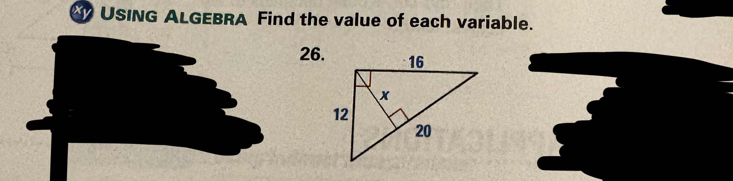 using algebra find the value of each variable. 26. triangle with sides …