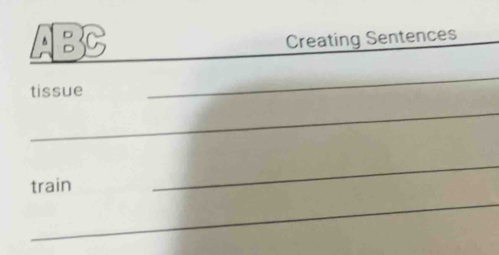 abc creating sentences tissue train