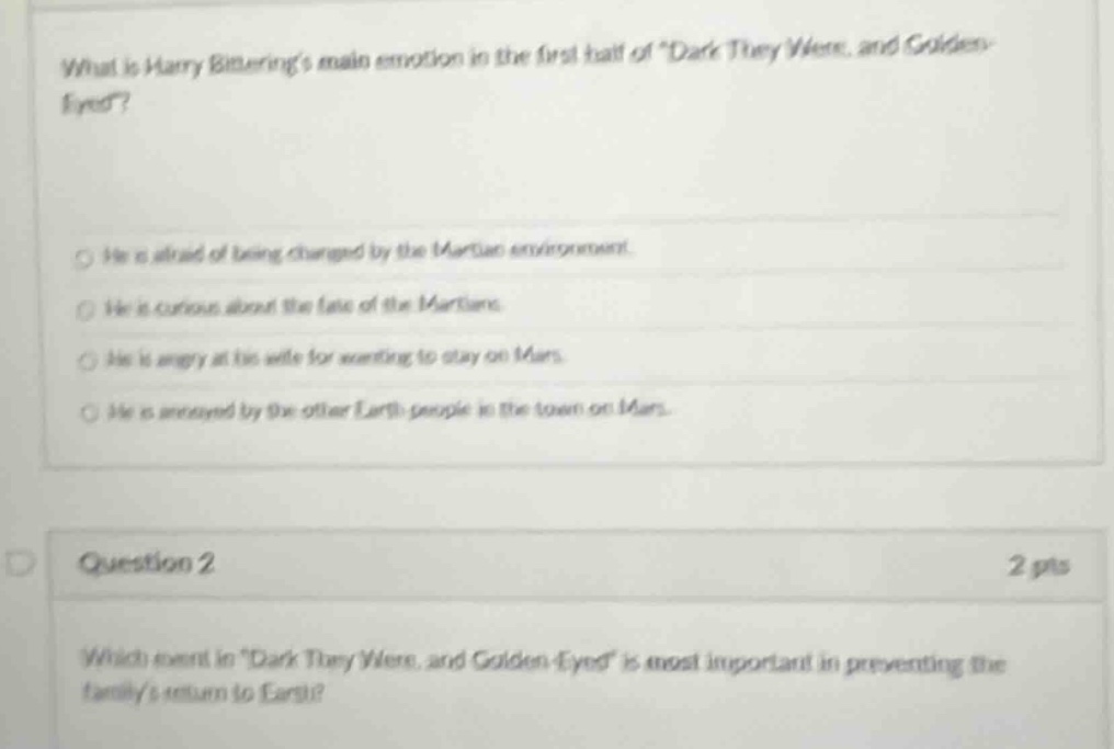 what is harry bittering’s main emotion in the first half of “dark they …