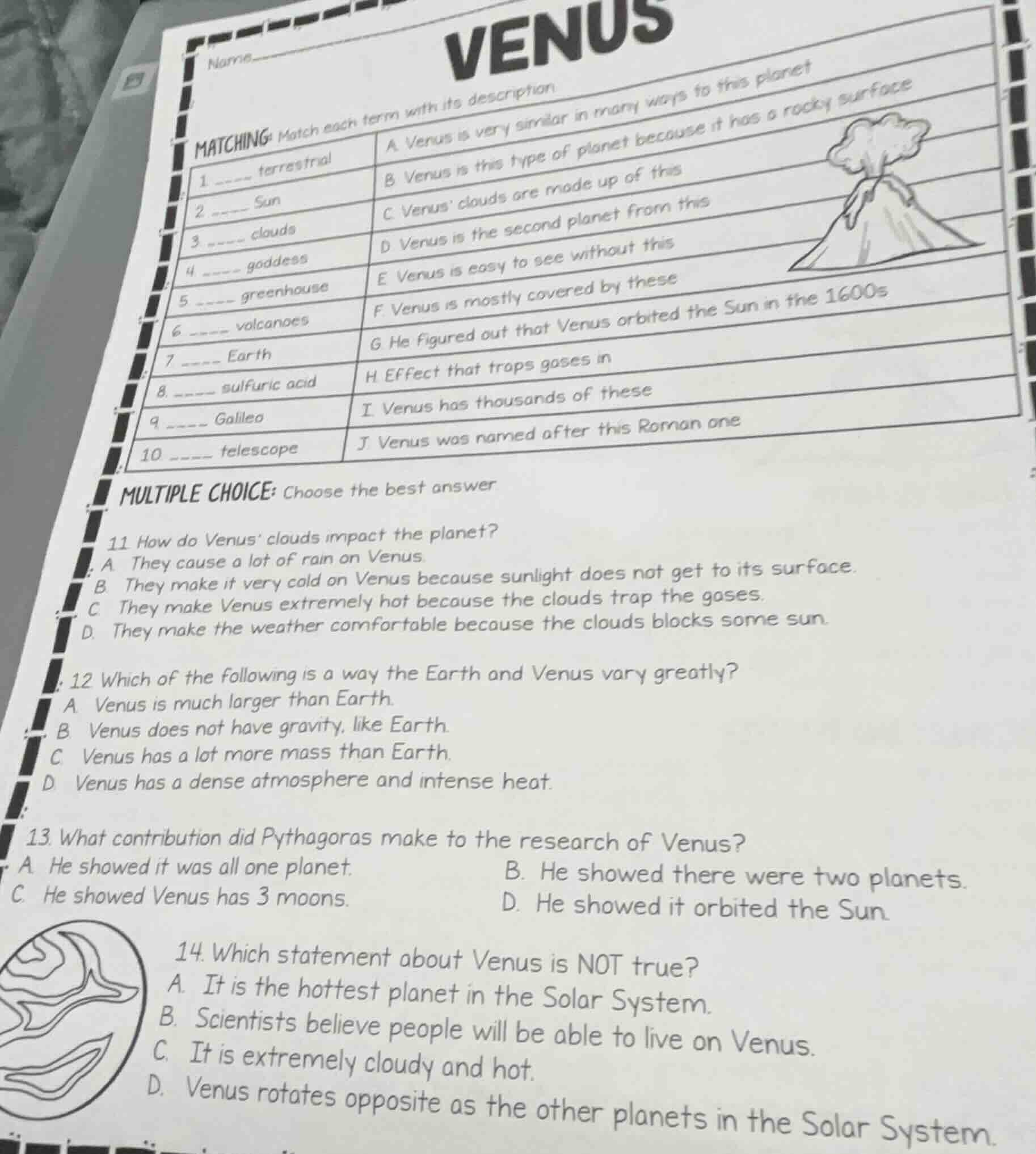 name venus matching: match each term with its description 1 ------ terr…