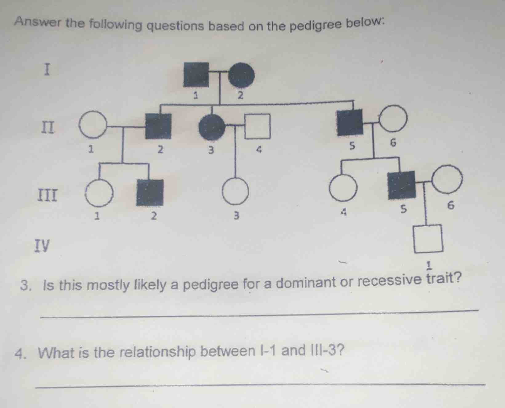 answer the following questions based on the pedigree below: 3. is this …