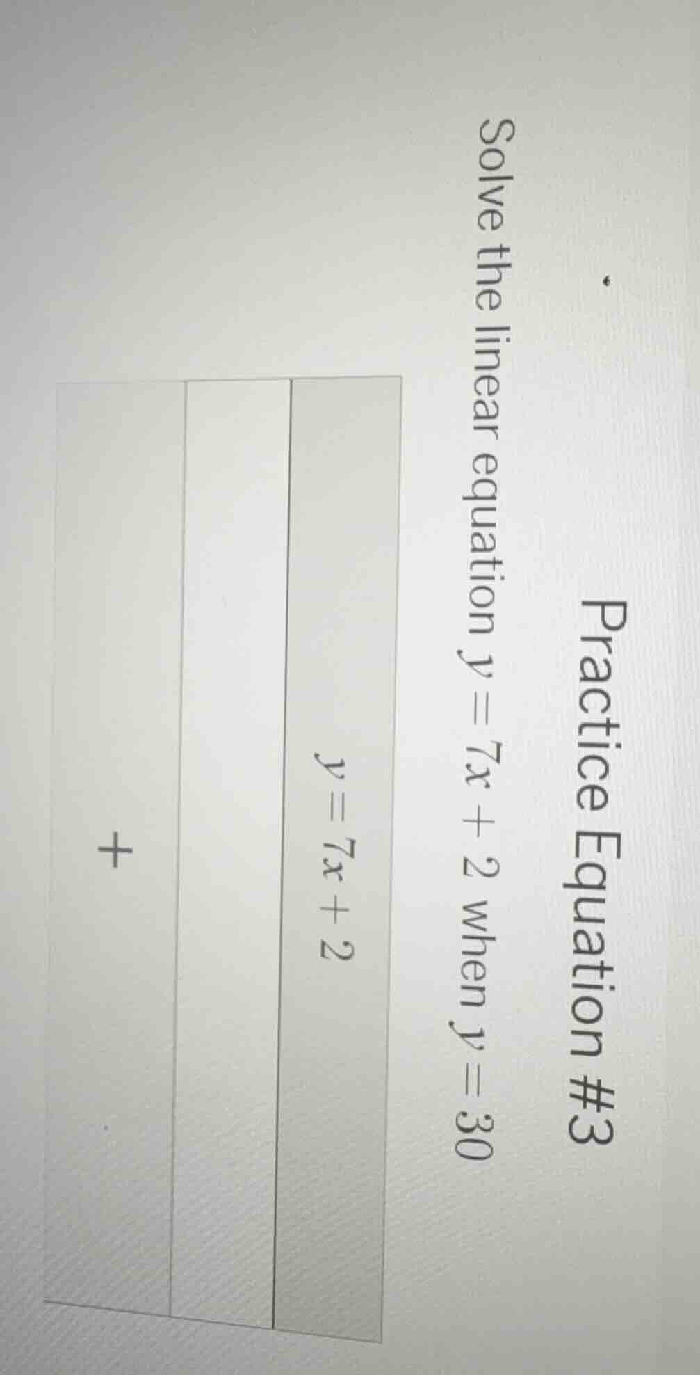practice equation #3 solve the linear equation $y = 7x + 2$ when $y = 3…