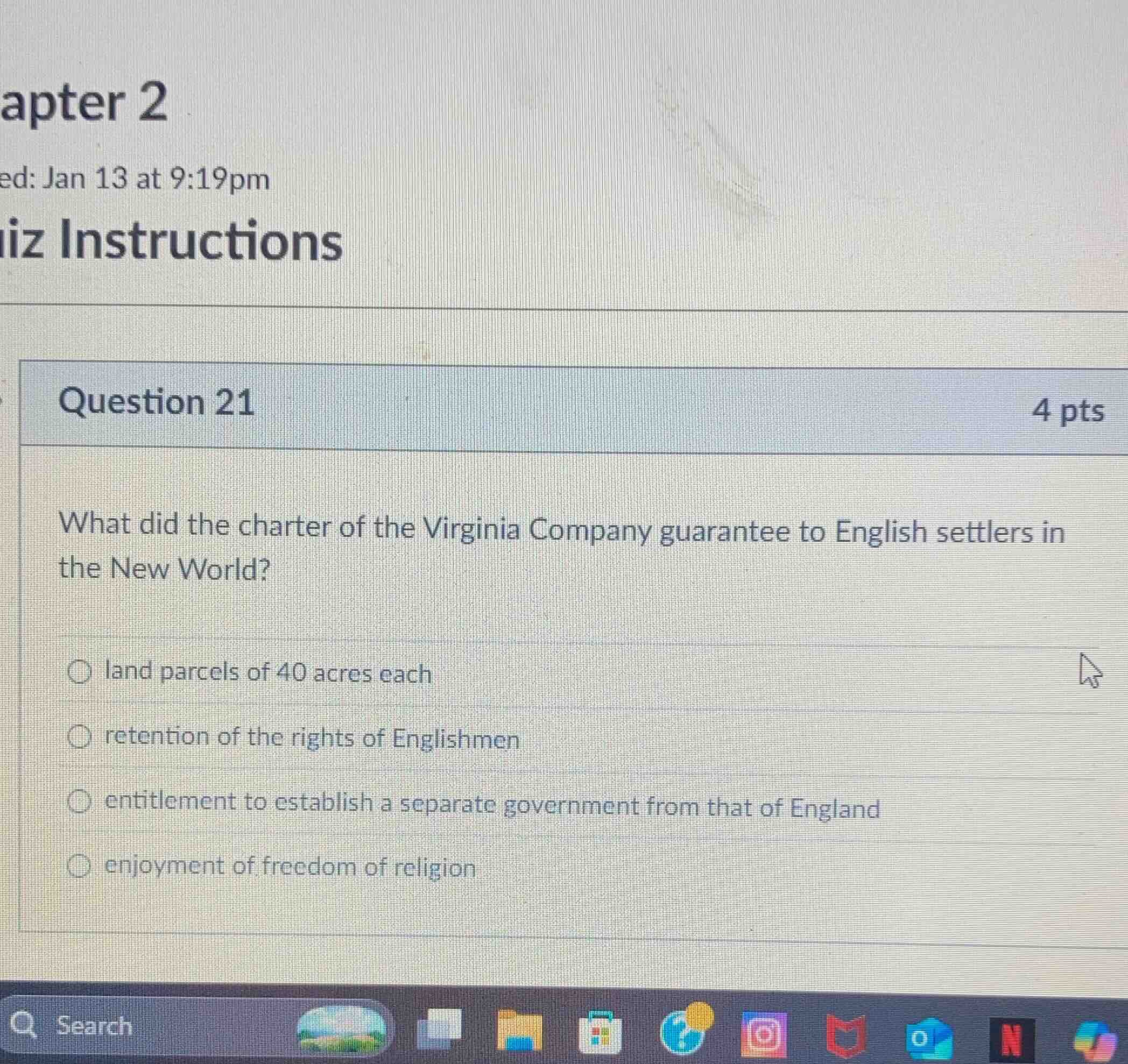 question 21 4 pts what did the charter of the virginia company guarante…
