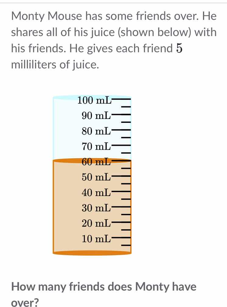 monty mouse has some friends over. he shares all of his juice (shown be…