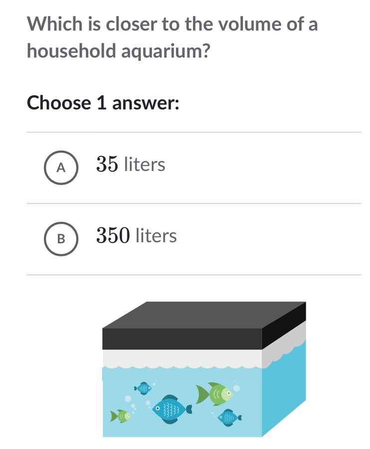 which is closer to the volume of a household aquarium? choose 1 answer:…
