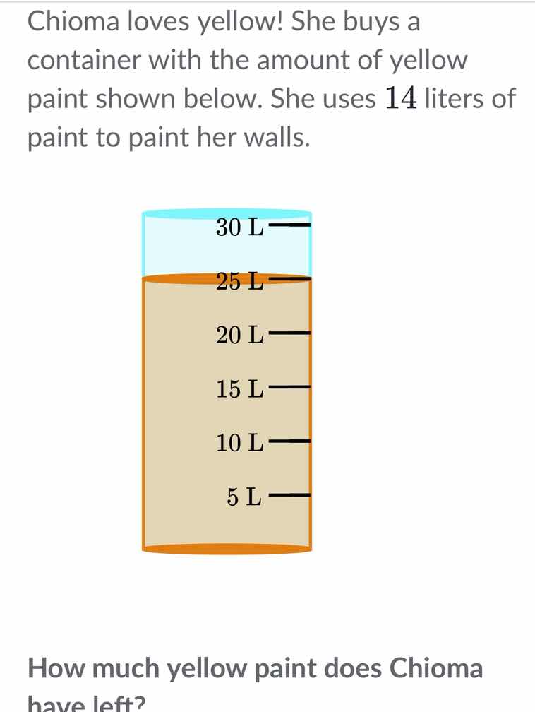 chioma loves yellow! she buys a container with the amount of yellow pai…