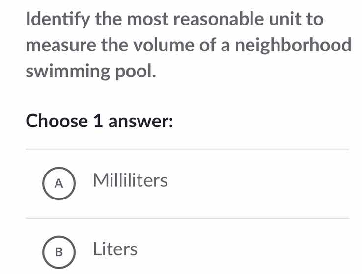 identify the most reasonable unit to measure the volume of a neighborho…