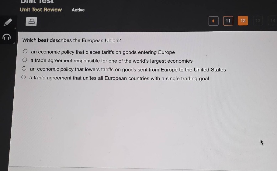 which best describes the european union? an economic policy that places…