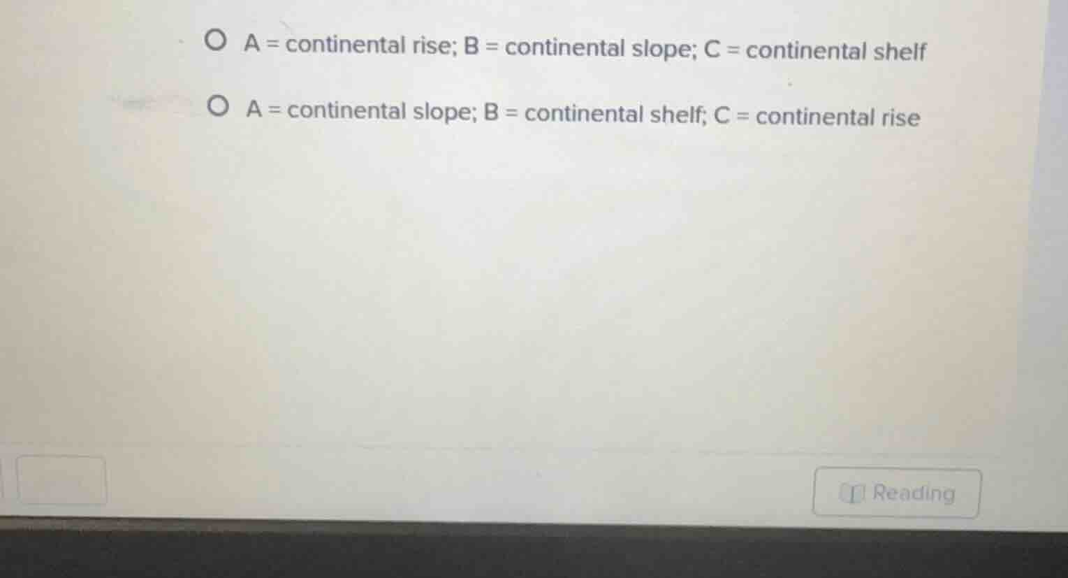 a = continental rise; b = continental slope; c = continental shelf a = …
