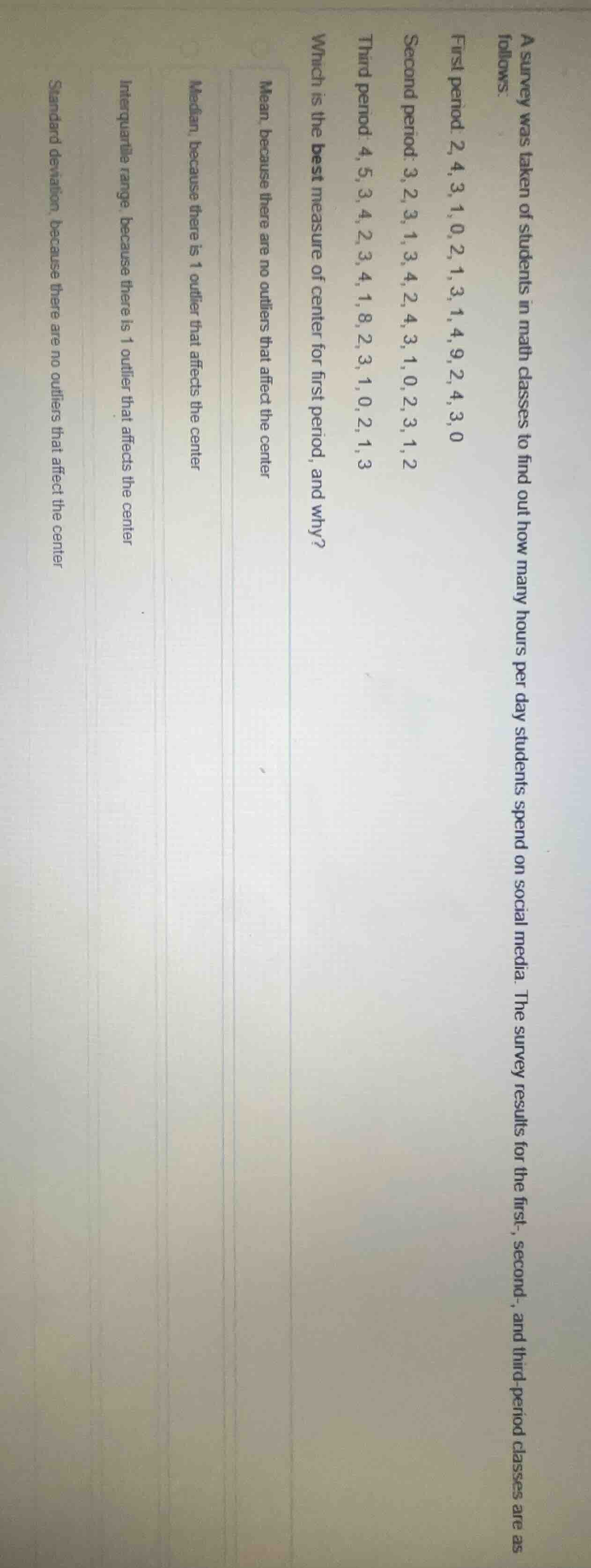 a survey was taken of students in math classes to find out how many hou…