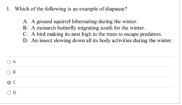 1. which of the following is an example of diapause? a. a ground squirr…