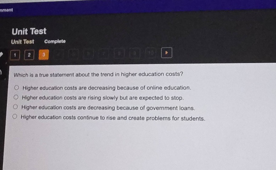which is a true statement about the trend in higher education costs? hi…