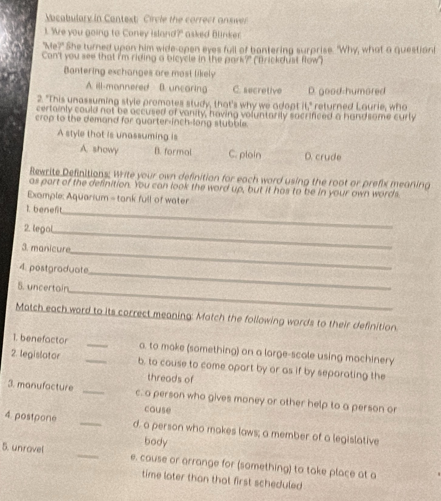 vocabulary in context: circle the correct answer 1. “are you going to c…