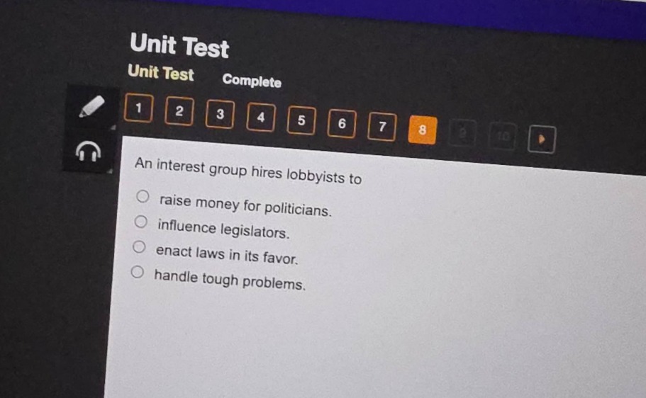 unit test unit test complete 1 2 3 4 5 6 7 8 an interest group hires lo…