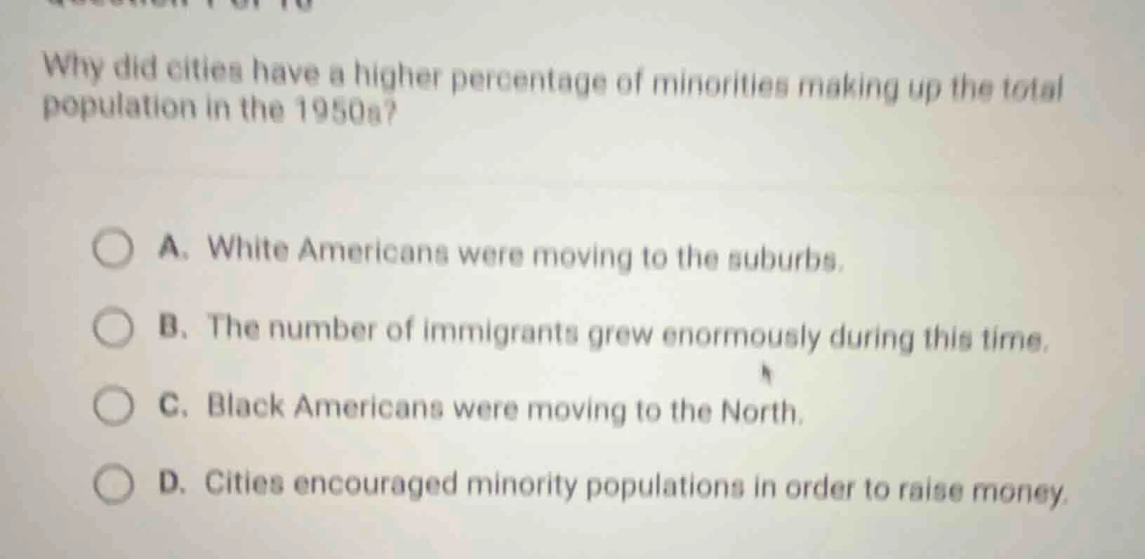 why did cities have a higher percentage of minorities making up the tot…