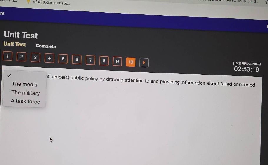 unit test unit test complete 1 2 3 4 5 6 7 8 9 10 time remaining 02:53:…