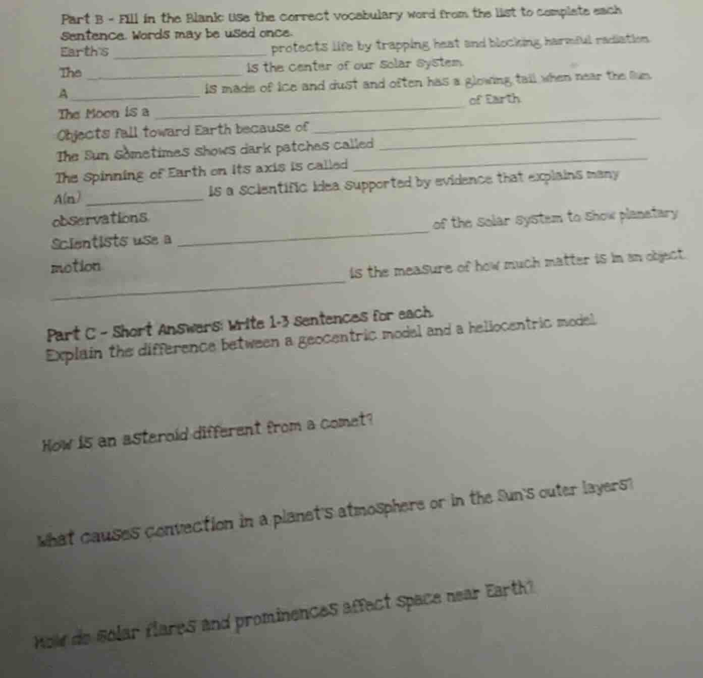 part b - fill in the blank: use the correct vocabulary word from the li…