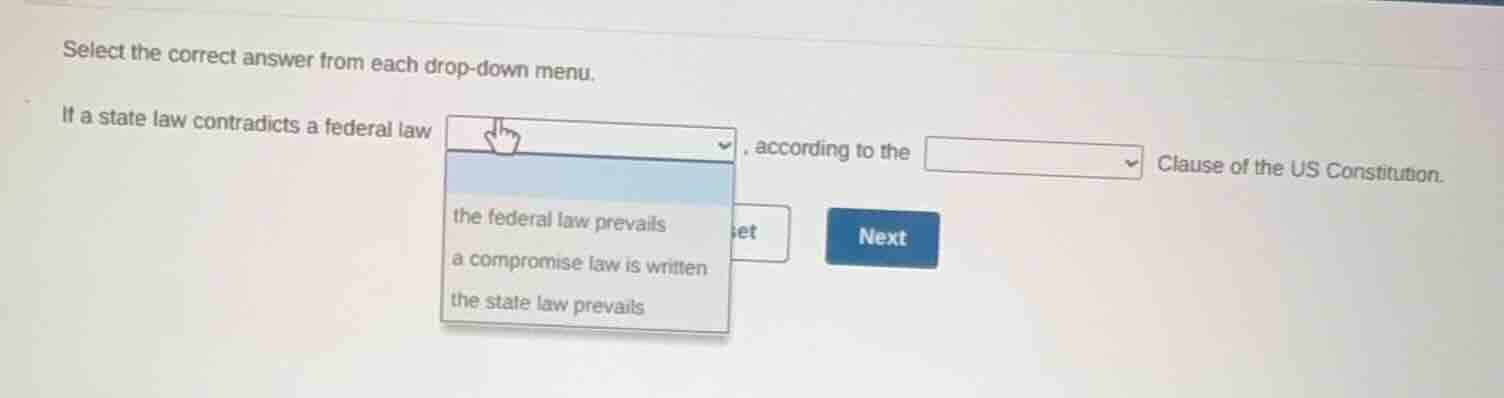 select the correct answer from each drop - down menu. if a state law co…