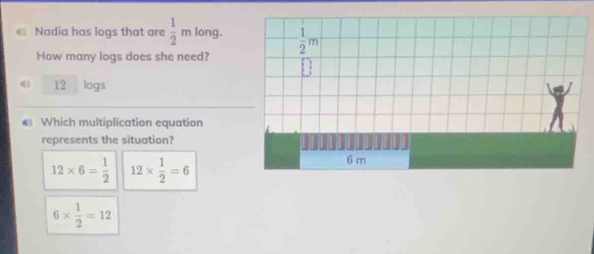 nadia has logs that are $\frac{1}{2}$ m long. how many logs does she ne…