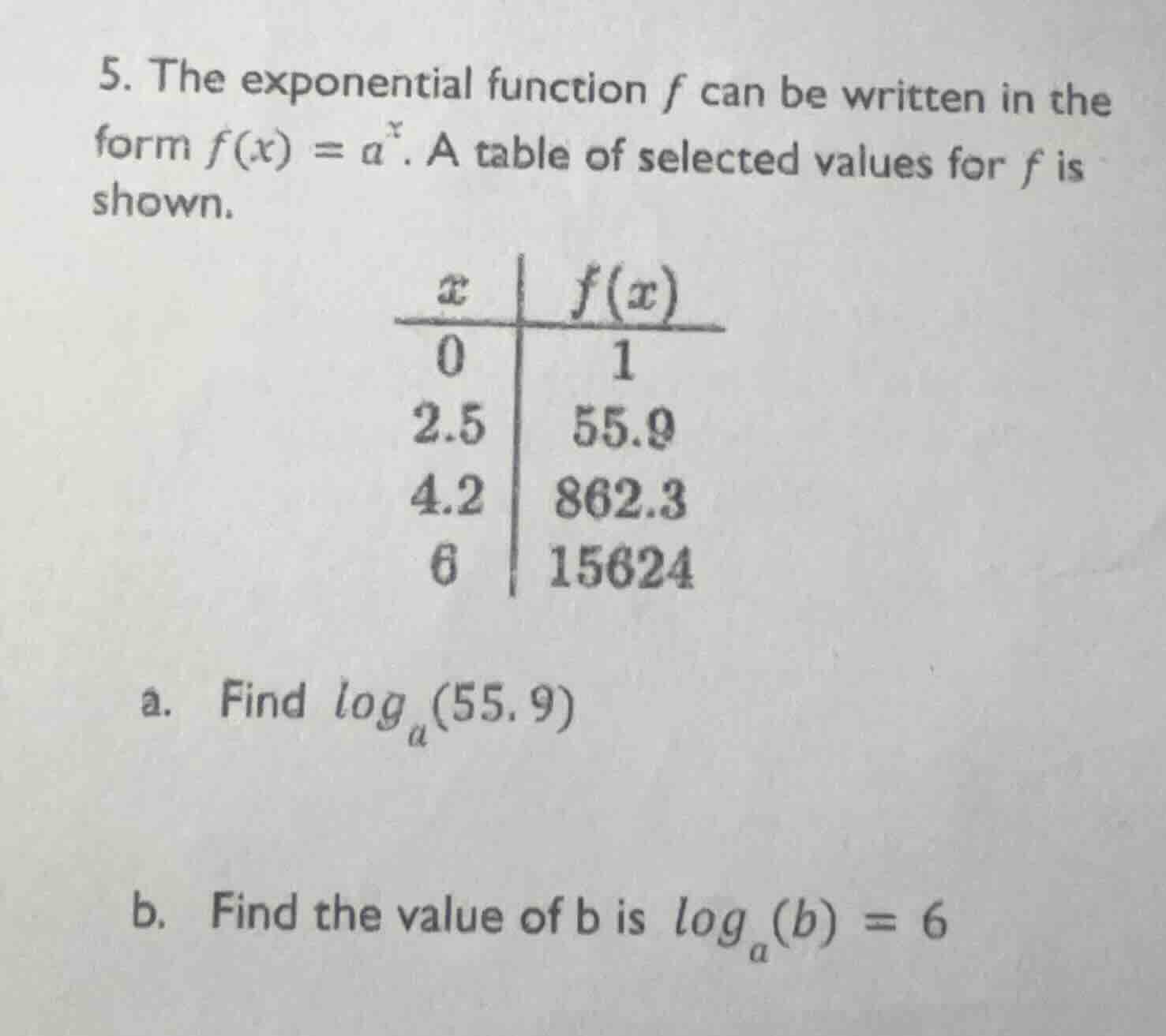 5. the exponential function f can be written in the form $f(x) = a^x$. …