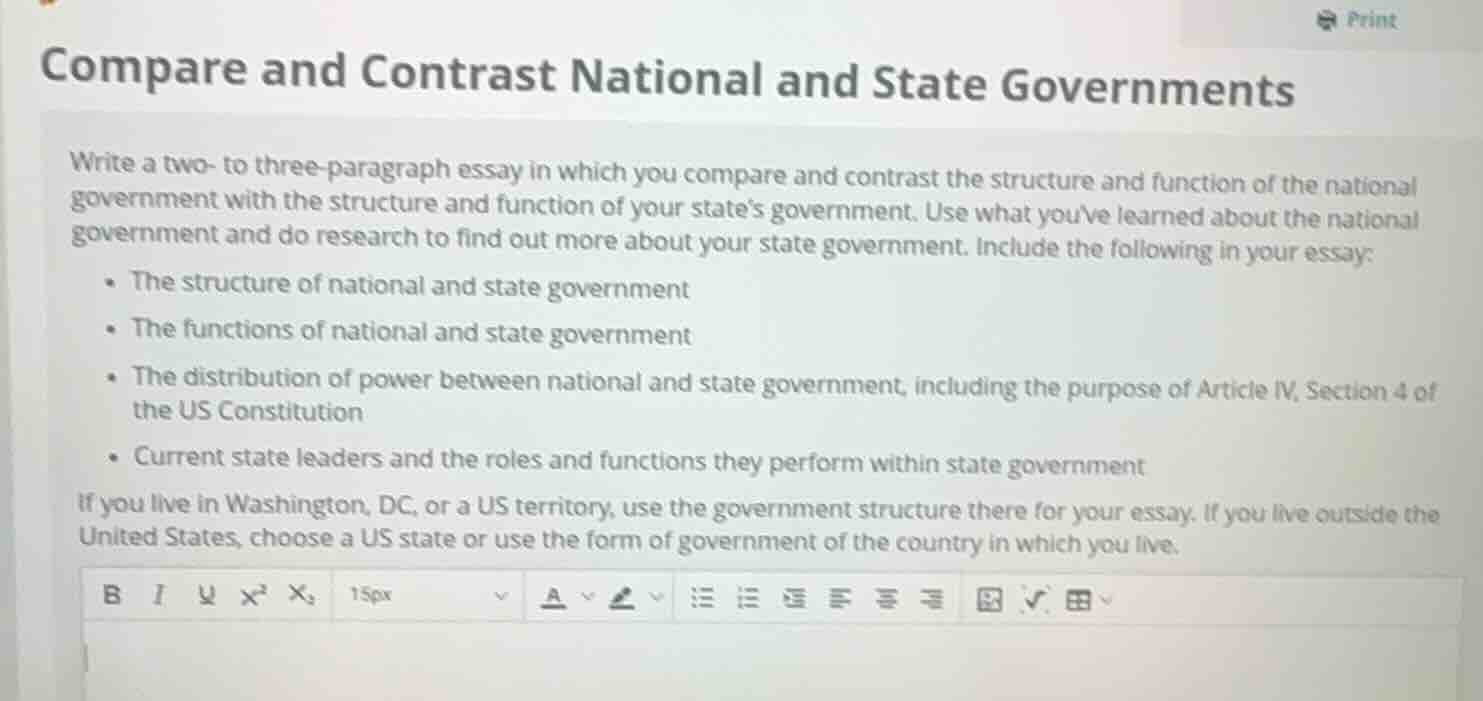 compare and contrast national and state governments write a two- to thr…