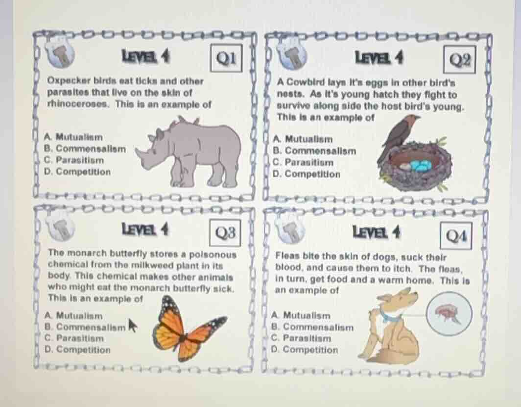 level 4 q1 oxpecker birds eat ticks and other parasites that live on th…