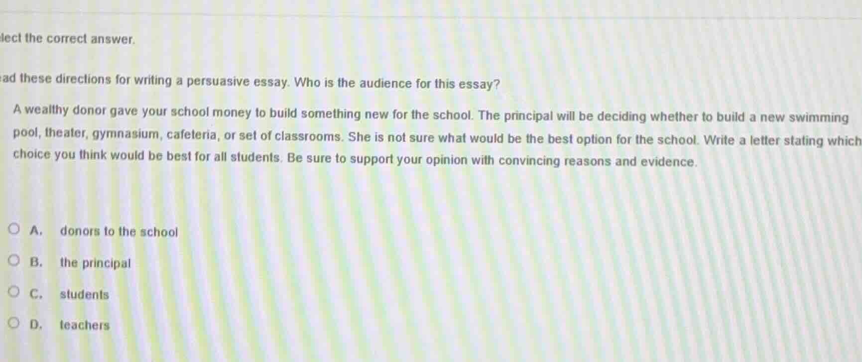 lect the correct answer. ad these directions for writing a persuasive e…