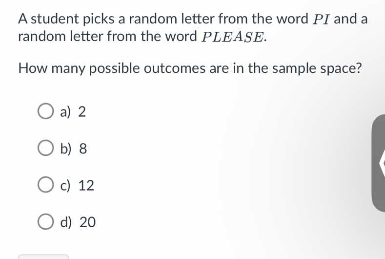 a student picks a random letter from the word $pi$ and a random letter …