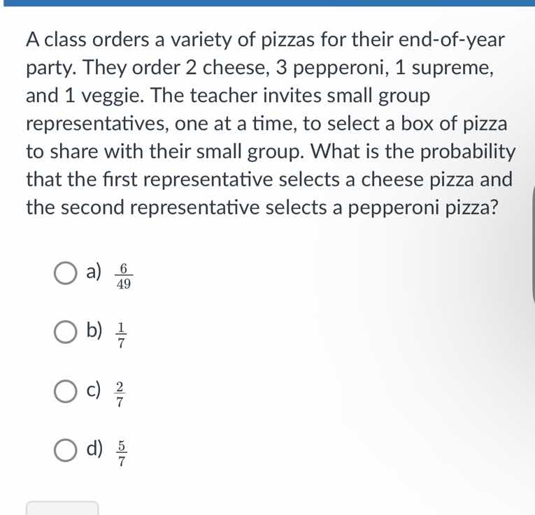 a class orders a variety of pizzas for their end-of-year party. they or…