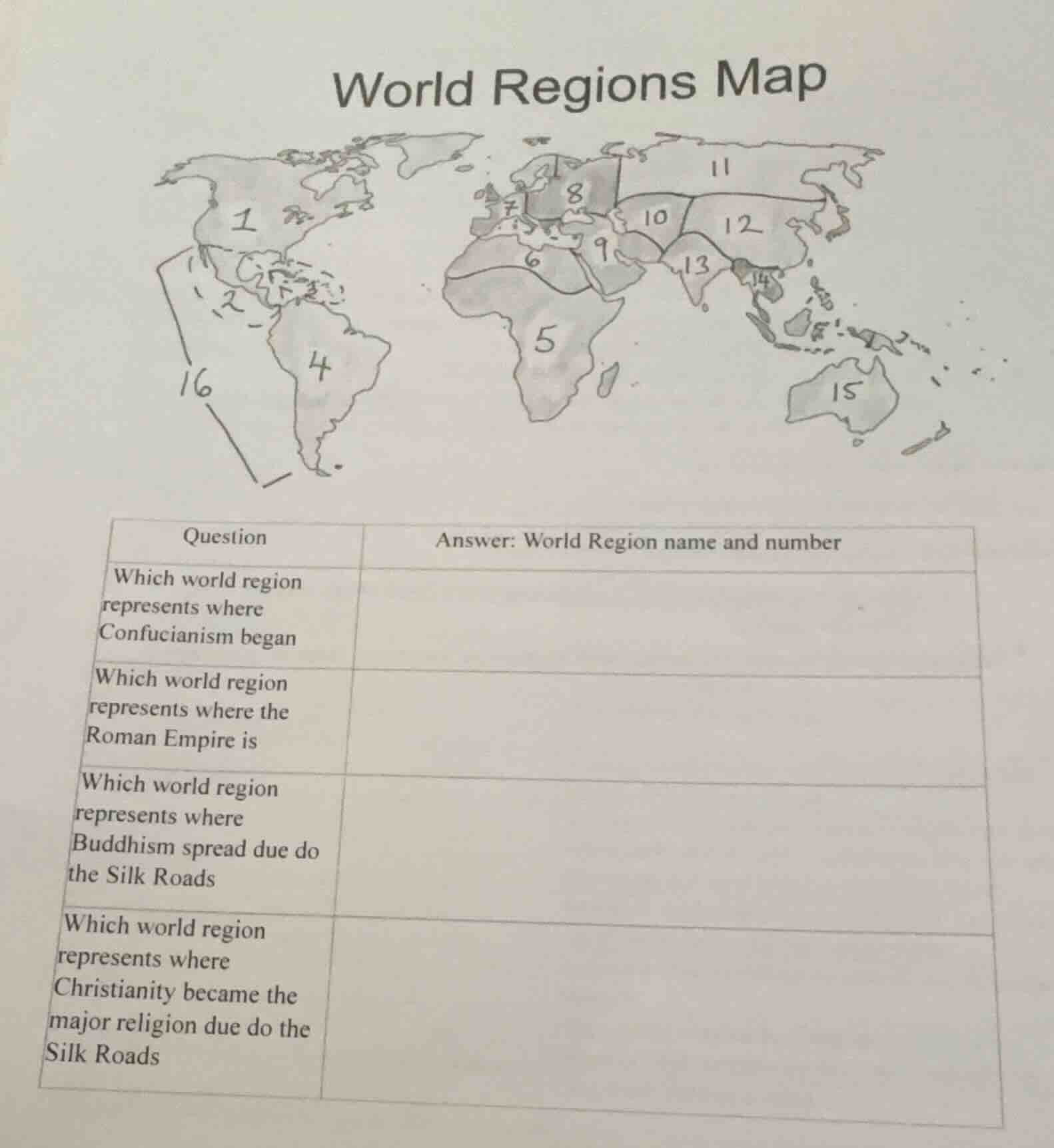 world regions map question\tanswer: world region name and number which …
