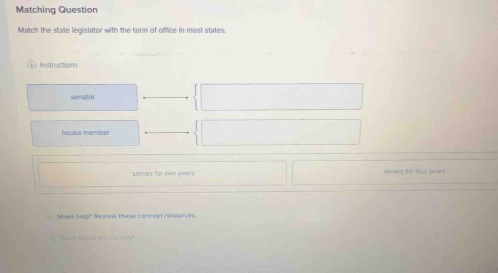 matching question match the state legislator with the term of office in…
