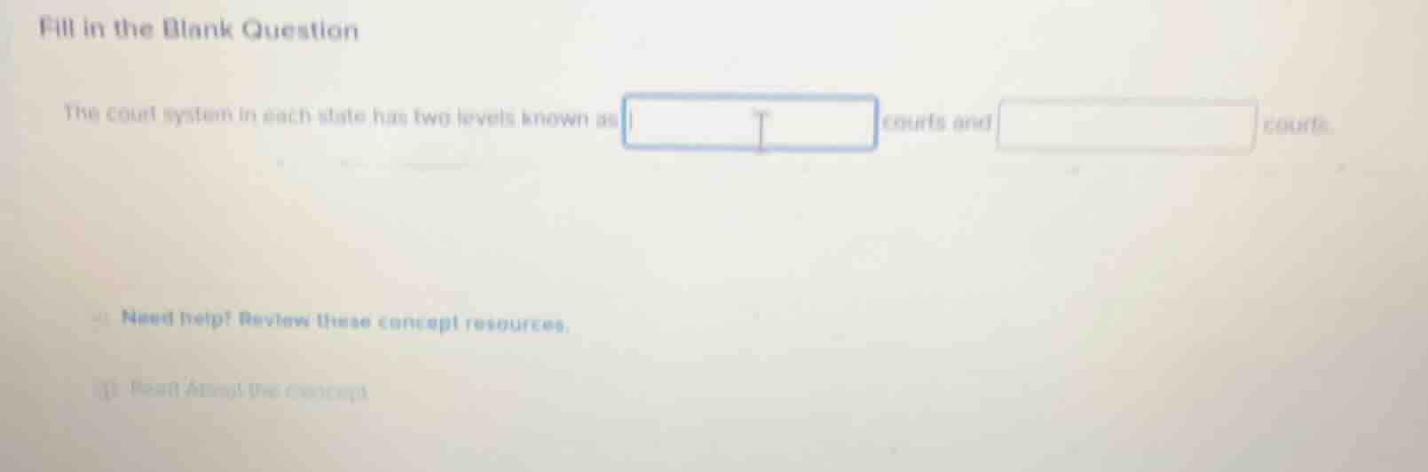 fill in the blank question the court system in each state has two level…