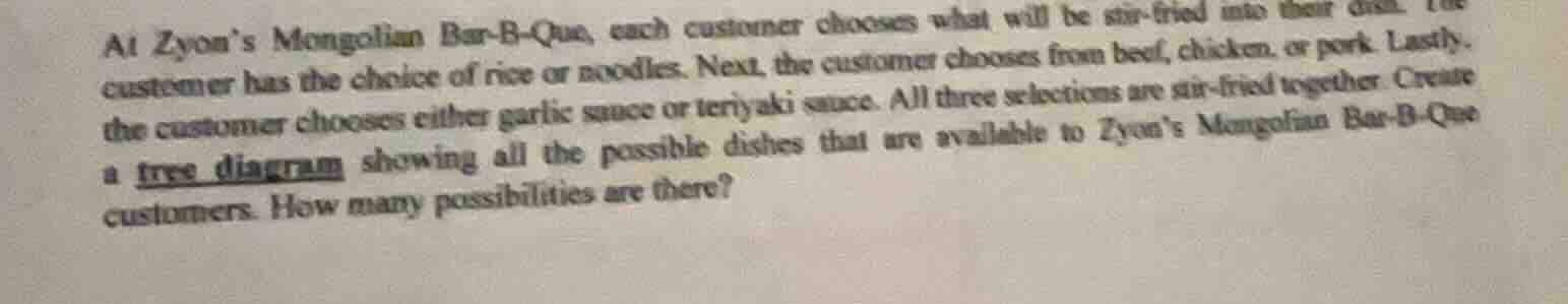 at zyon’s mongolian bar - b - que, each customer chooses what will be s…