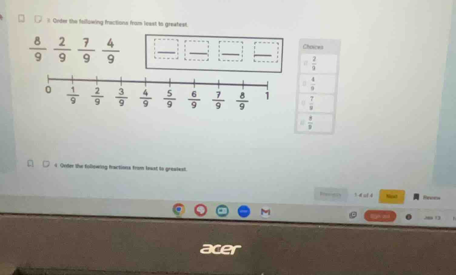 3 order the following fractions from least to greatest. \\(\\frac{8}{9}…
