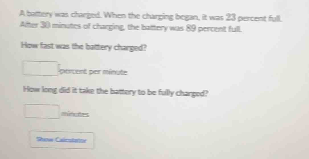 a battery was charged. when the charging began, it was 23 percent full.…