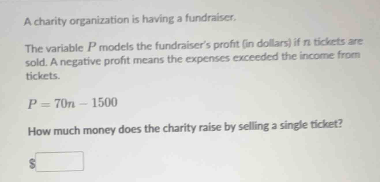 a charity organization is having a fundraiser. the variable ( p ) model…