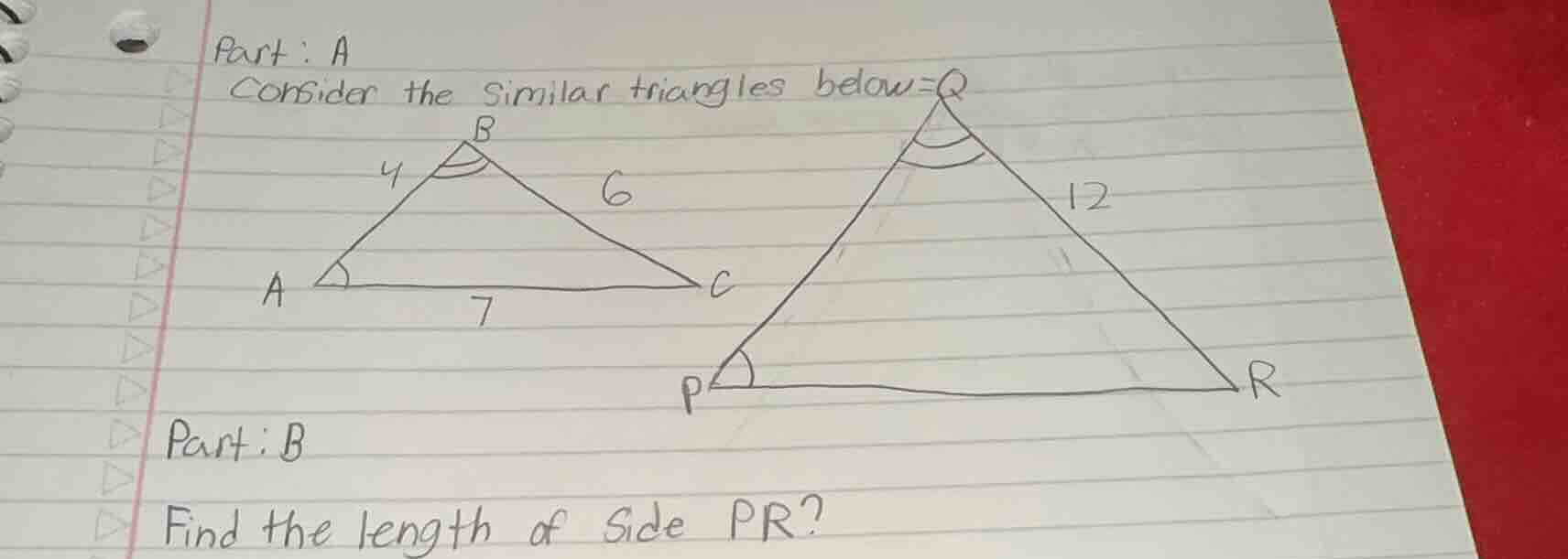 part: a consider the similar triangles below: (there are two triangles …