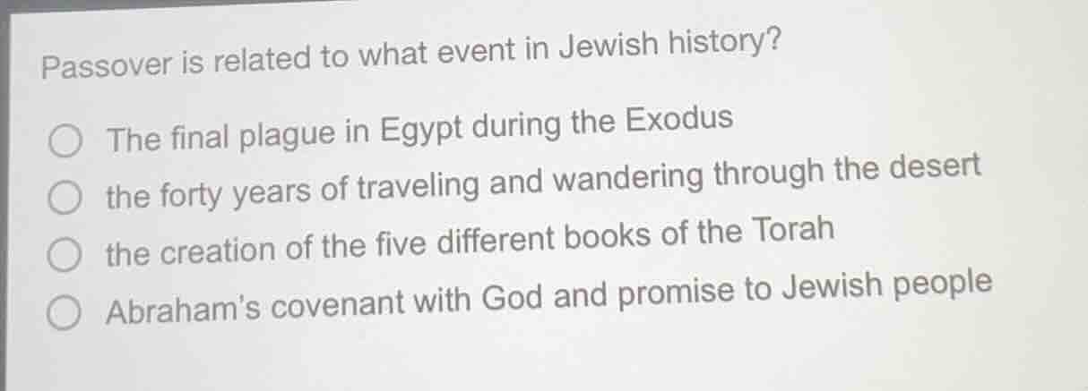 passover is related to what event in jewish history? ○ the final plague…