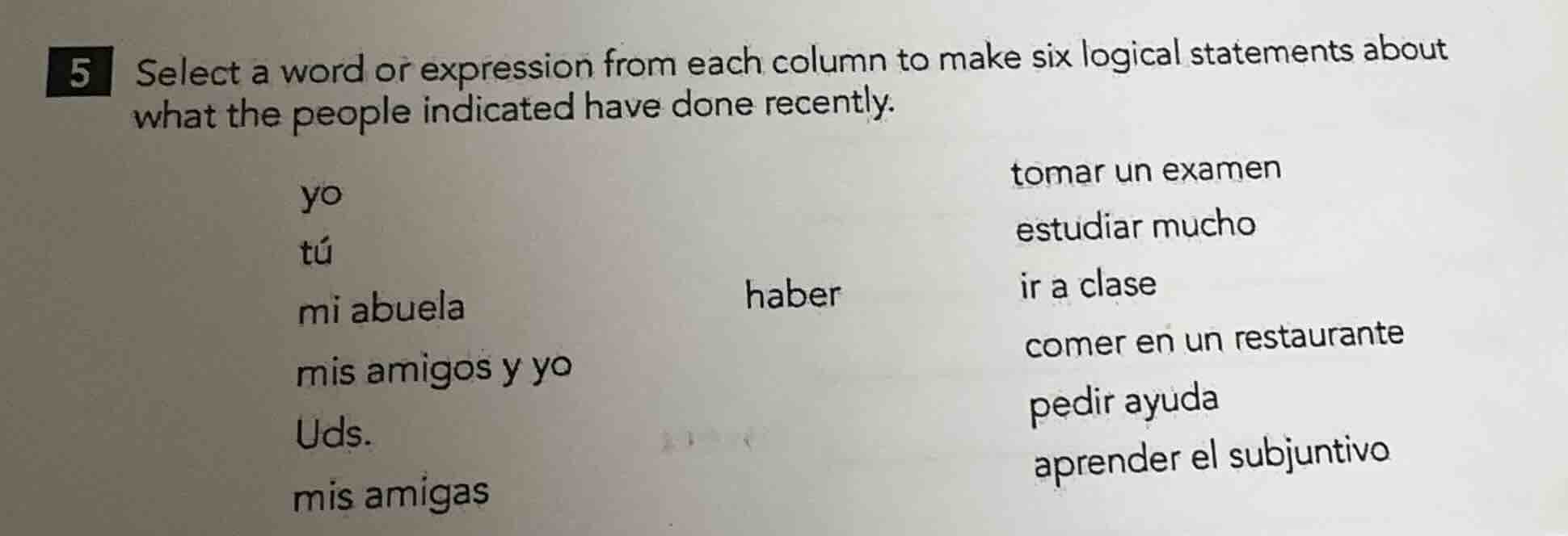5 select a word or expression from each column to make six logical stat…