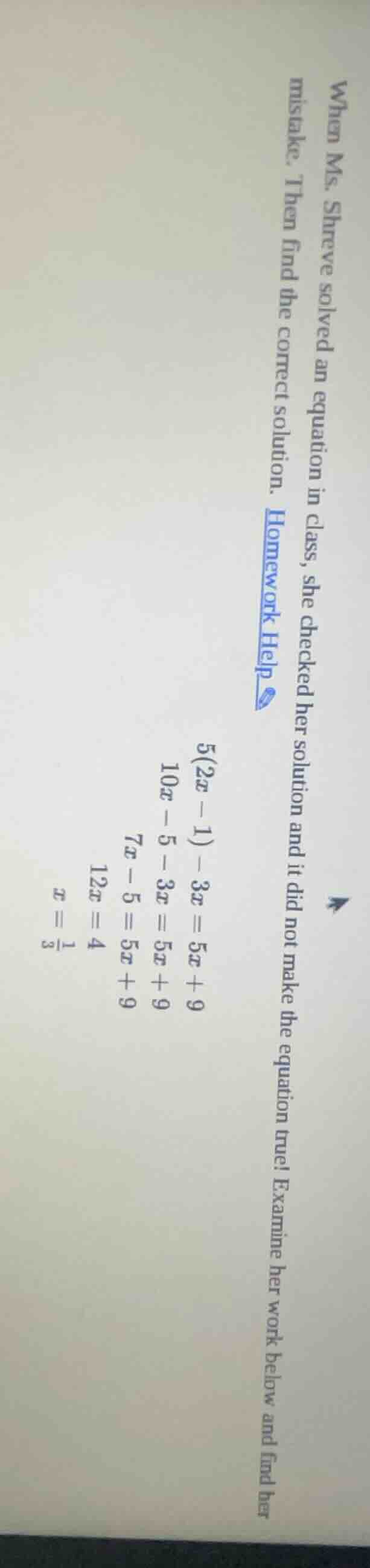 when ms. shreve solved an equation in class, she checked her solution a…