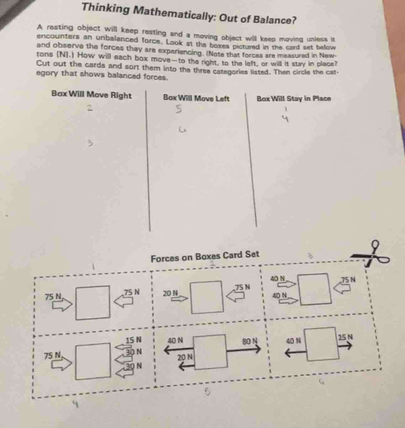 thinking mathematically: out of balance? a resting object will keep res…