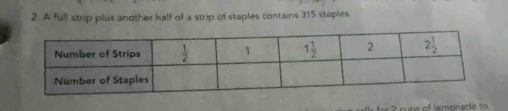 2 a full strip plus another half of a strip of staples contains 315 sta…