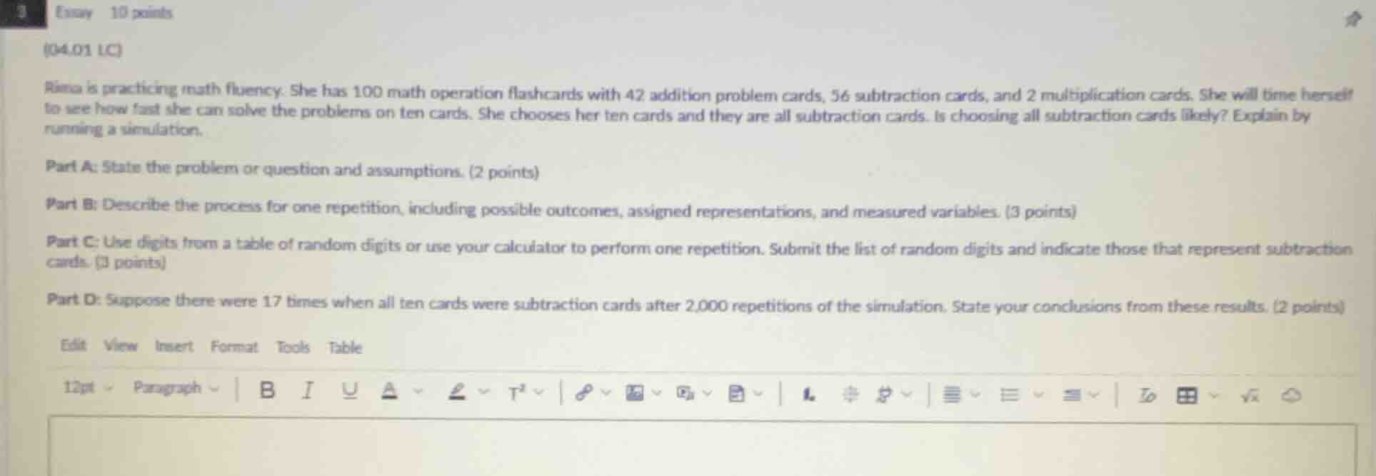 essay 10 points (04.01 lc) rima is practicing math fluency. she has 100…